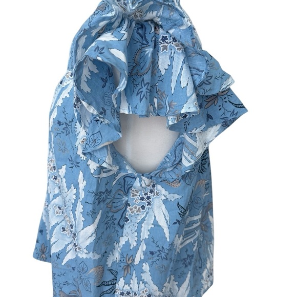Jennifer & Grace Ruffled Floral Tie Front Blue and White Blouse Size Large - Picture 3 of 8